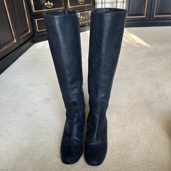 Jimmy Choo Black Leather Knee High Riding Boots - Picture 2 of 8